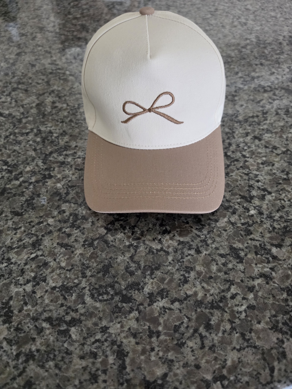 Cream and Tan Bow Accent Baseball Cap